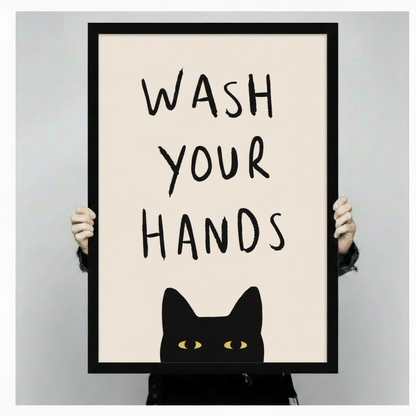 Wash Your Hands Black Cat Funny Bathroom Canvas