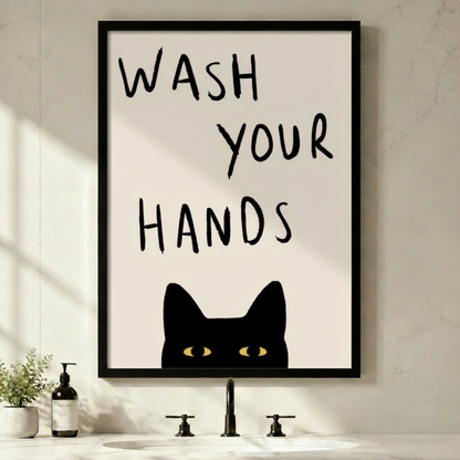 Wash Your Hands Black Cat Funny Bathroom Canvas