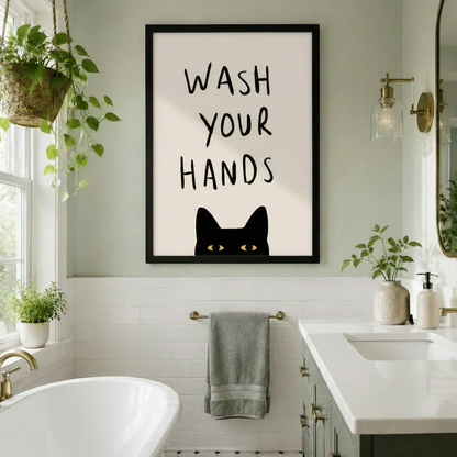 Wash Your Hands Black Cat Funny Bathroom Canvas
