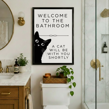 Funny Black Cat Bathroom Wall Art Canvas