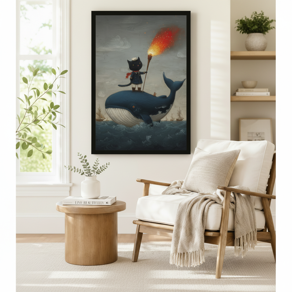 Sailor Cat Whale Adventure Canvas Wall Art
