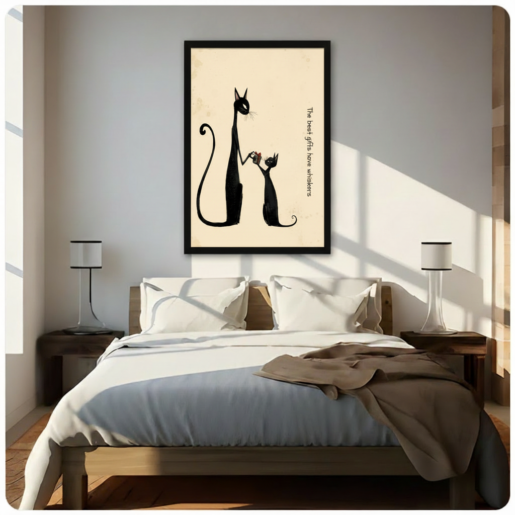 Retro Black Cat Gift Framed Canvas Wall Art