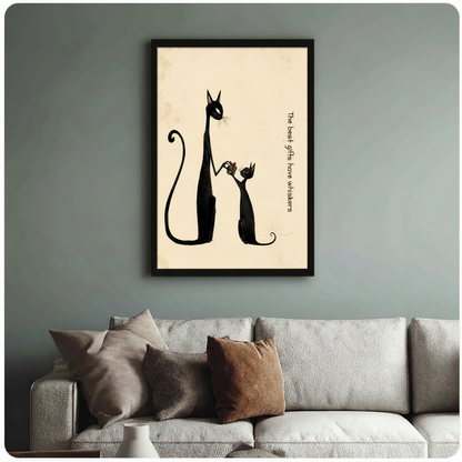 Retro Black Cat Gift Framed Canvas Wall Art