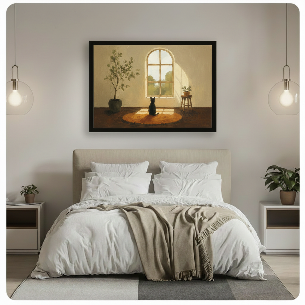 Black Cat Window Oil Painting Canvas Art Wall Art