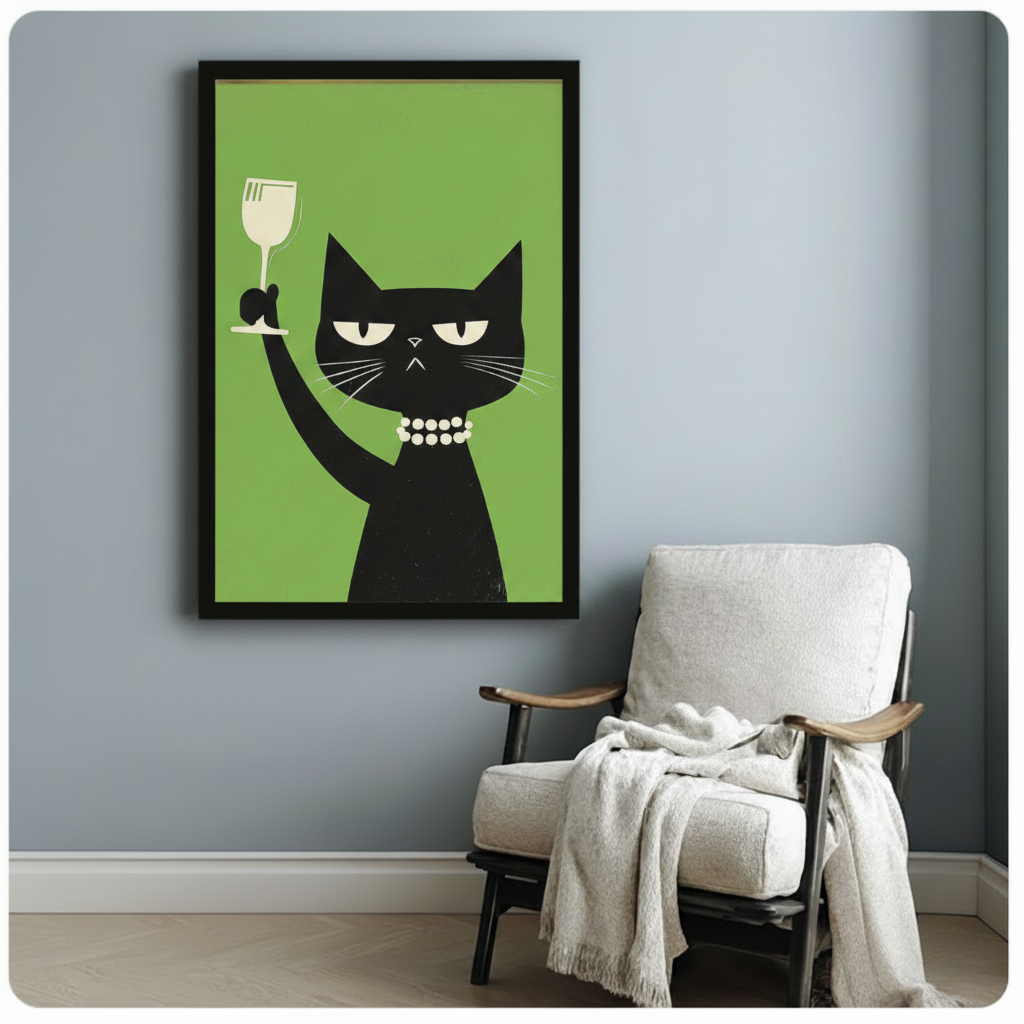 Black Cat Wine Toast Retro Canvas Art Wall Art