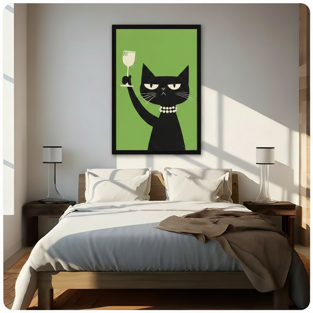 Black Cat Wine Toast Retro Canvas Art Wall Art
