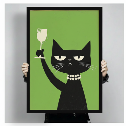 Black Cat Wine Toast Retro Canvas Art Wall Art