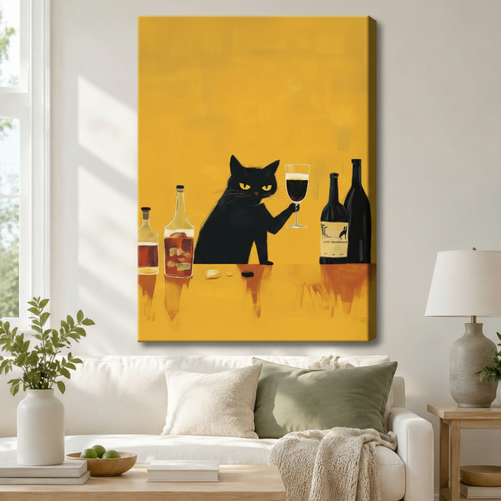 Black Cat Wine Connoisseur Retro Canvas Art Wall Art