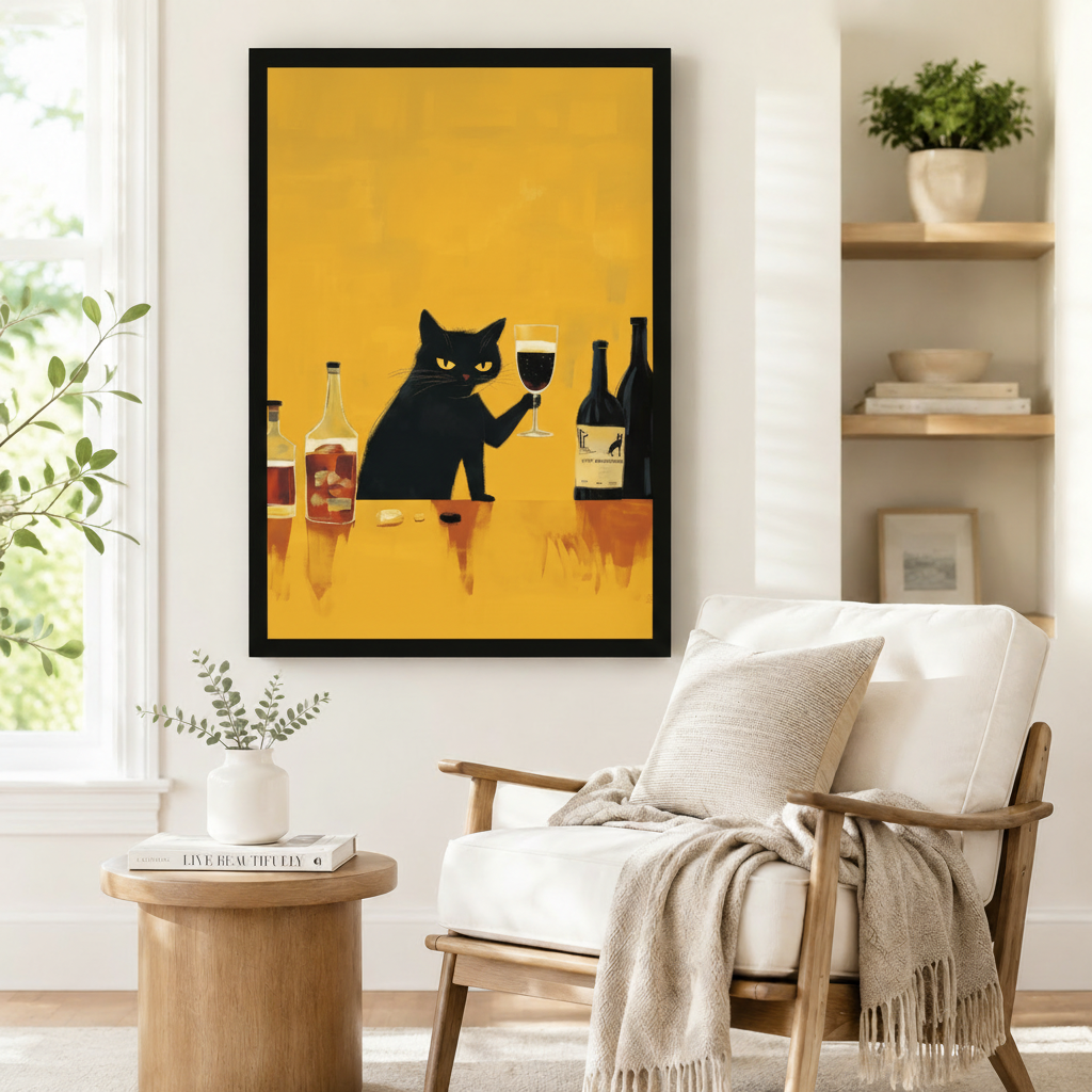 Black Cat Wine Connoisseur Retro Canvas Art Wall Art