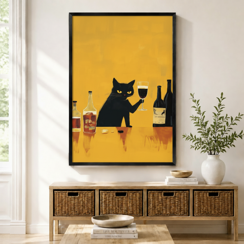 Black Cat Wine Connoisseur Retro Canvas Art Wall Art