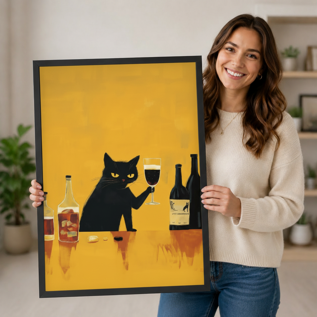 Black Cat Wine Connoisseur Retro Canvas Art Wall Art