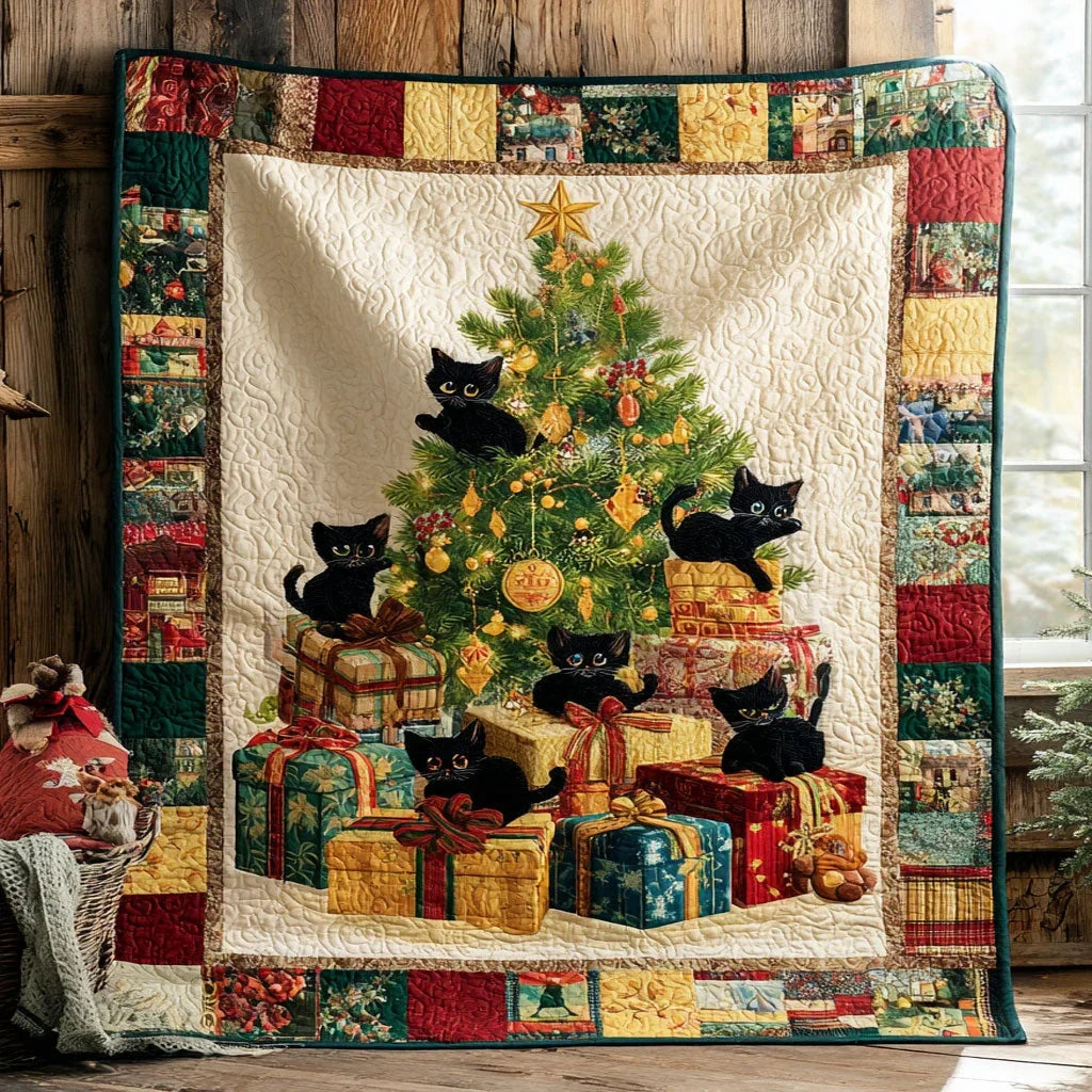 Black Cat Winter Charm Quilt Blanket