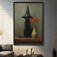 Witch Hat Black Cat Vintage Canvas Wall Art