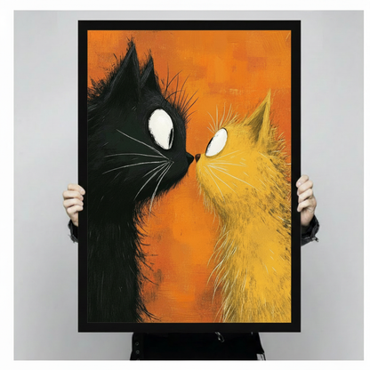 Black Orange Cats Face-Off Canvas Wall Art