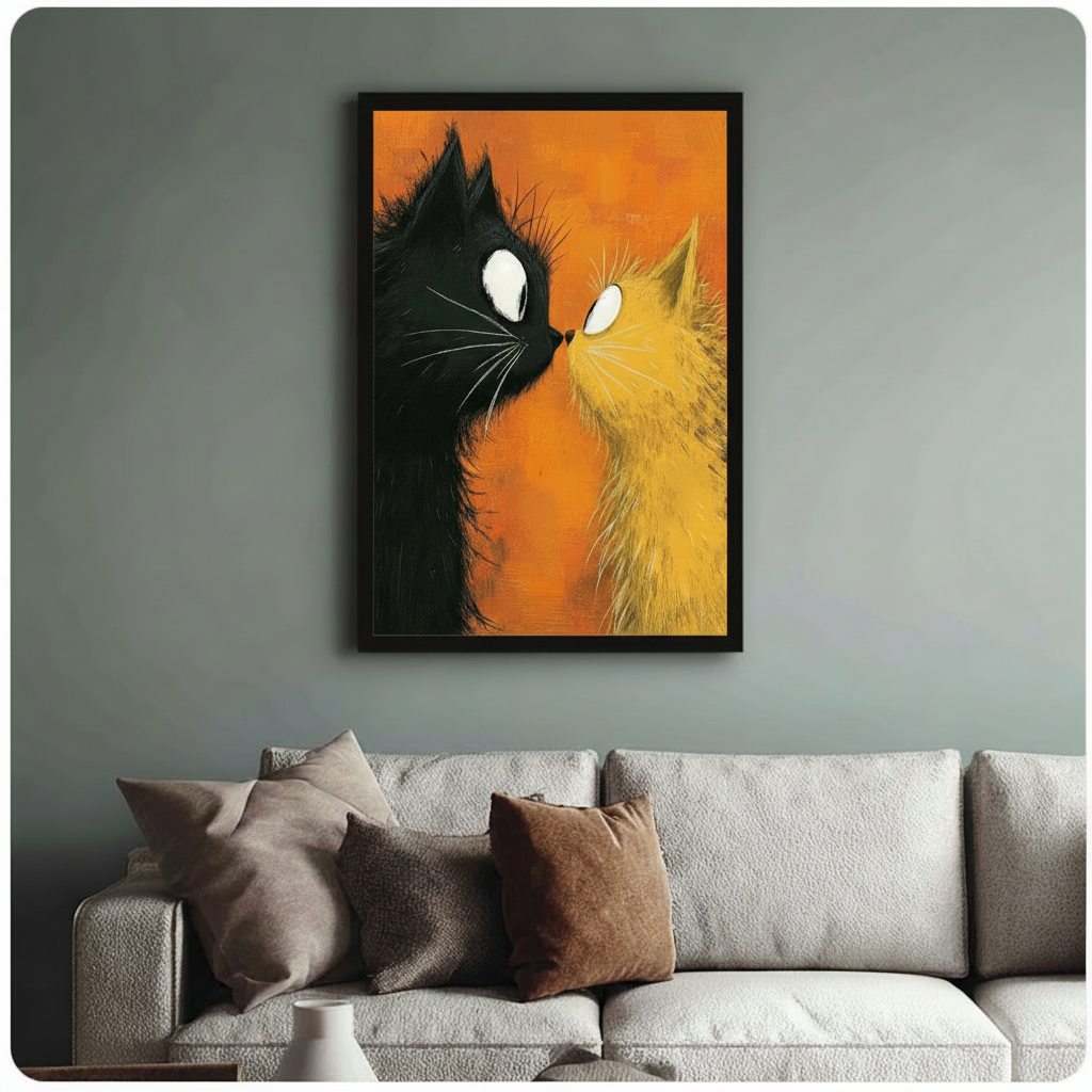 Black Orange Cats Face-Off Canvas Wall Art