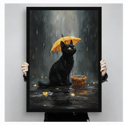 Black Cat Rainy Day Oil Painting Canvas Art Wall Art