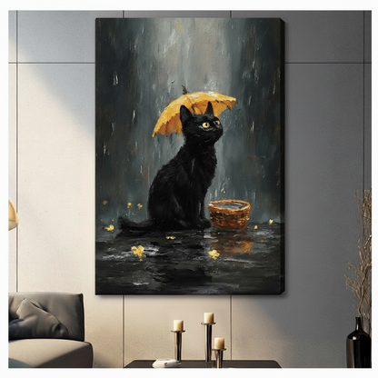 Black Cat Rainy Day Oil Painting Canvas Art Wall Art