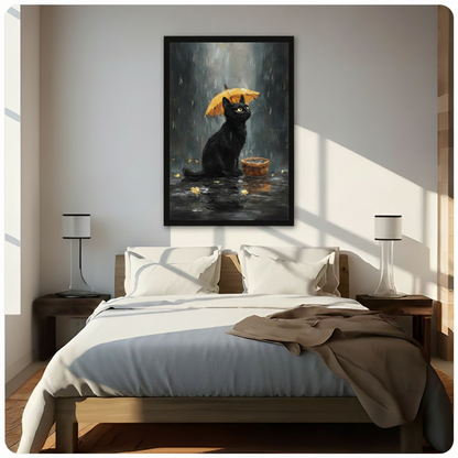 Black Cat Rainy Day Oil Painting Canvas Art Wall Art