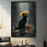 Black Cat Rainy Day Oil Painting Canvas Art Wall Art
