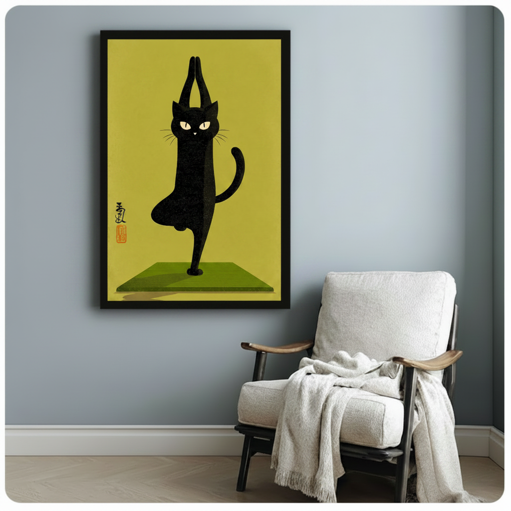 Yoga Cat Japanese Style Canvas Wall Art