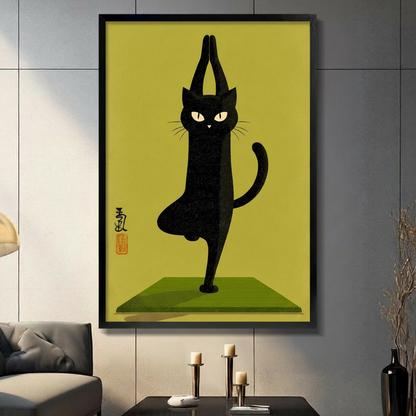 Yoga Cat Japanese Style Canvas Wall Art