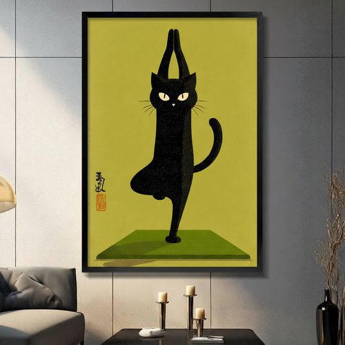 Yoga Cat Japanese Style Canvas Wall Art