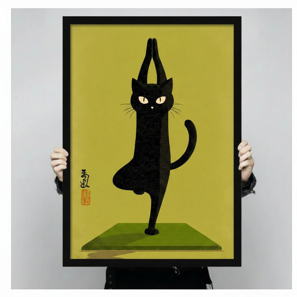 Yoga Cat Japanese Style Canvas Wall Art
