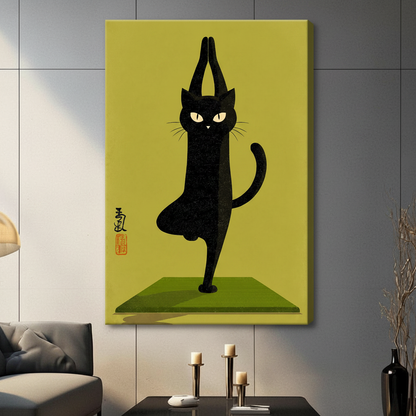 Yoga Cat Japanese Style Canvas Wall Art