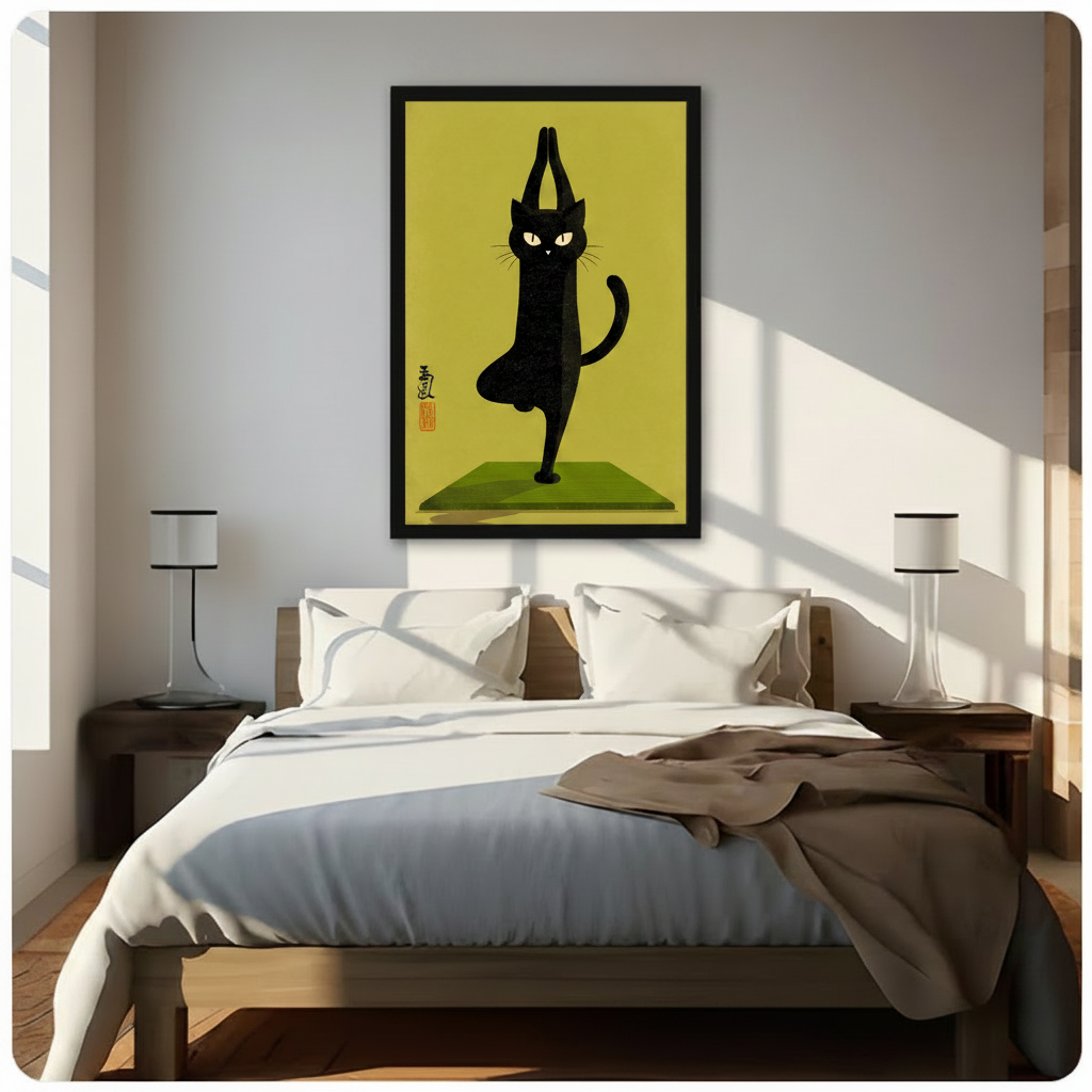 Yoga Cat Japanese Style Canvas Wall Art