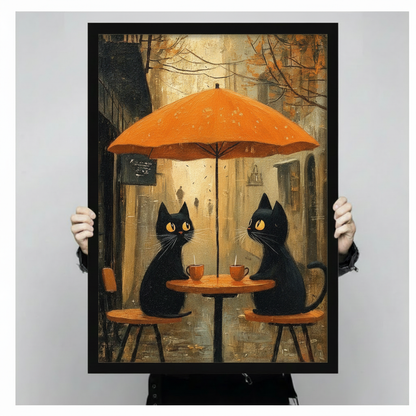 Black Cats Autumn Cafe Oil Painting Canvas Art