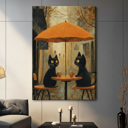 Black Cats Autumn Cafe Oil Painting Canvas Art