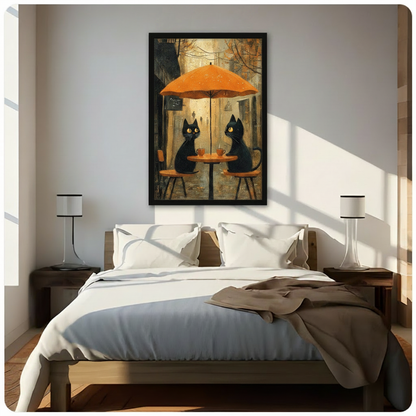Black Cats Autumn Cafe Oil Painting Canvas Art