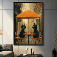 Black Cats Autumn Cafe Oil Painting Canvas Art