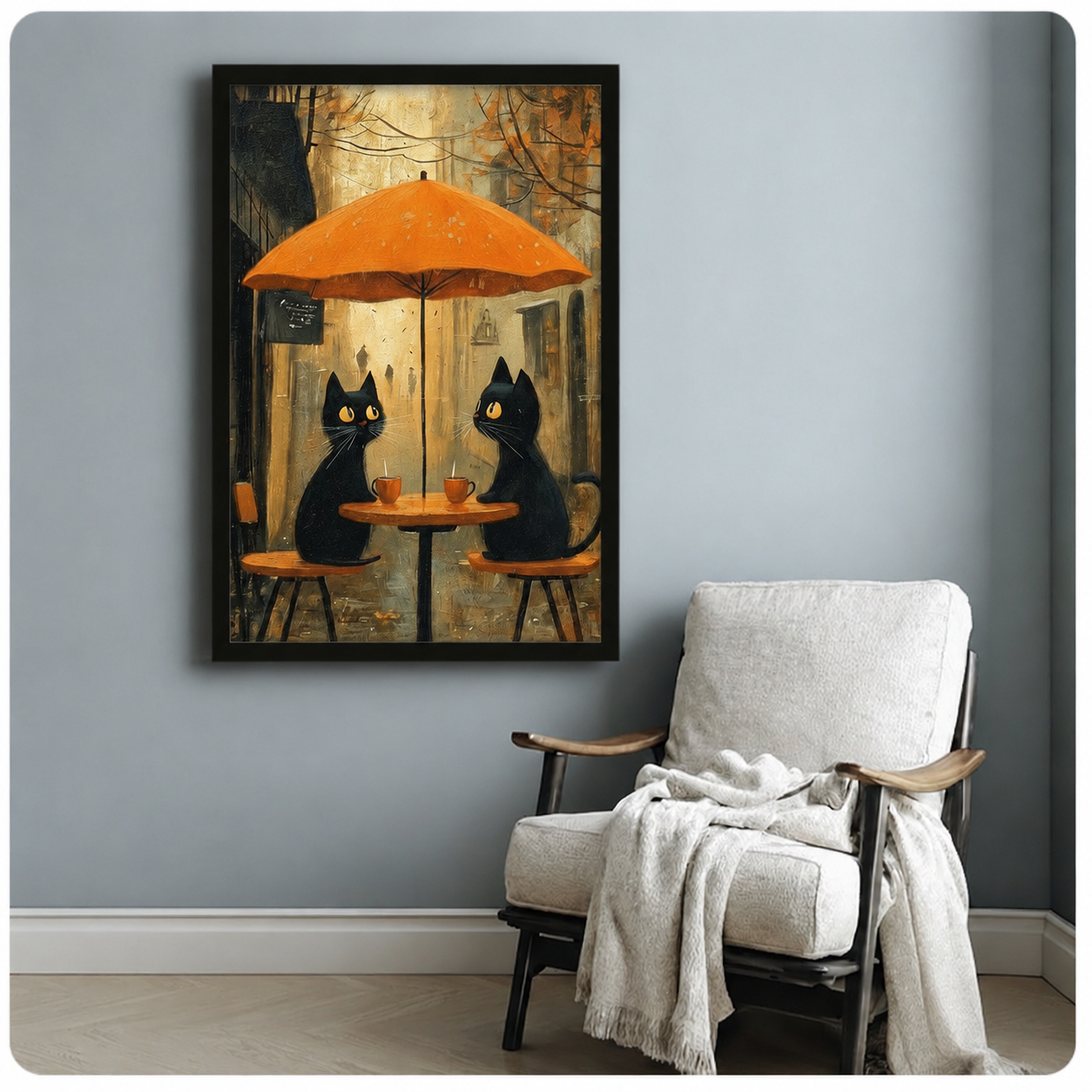 Black Cats Autumn Cafe Oil Painting Canvas Art