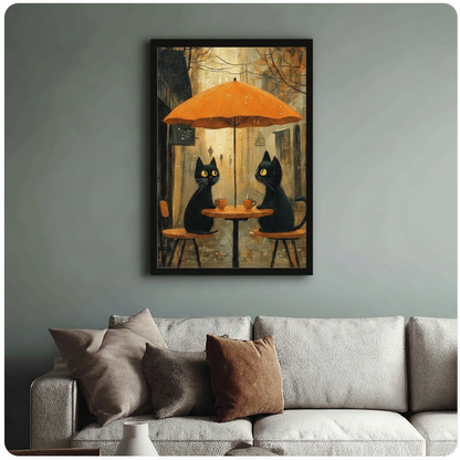 Black Cats Autumn Cafe Oil Painting Canvas Art