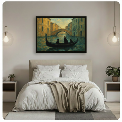 Venice Black Cats Gondola Oil Painting Canvas