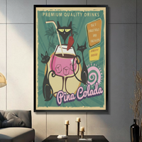 Retro Cat Pina Colada Cocktail Canvas Wall Art