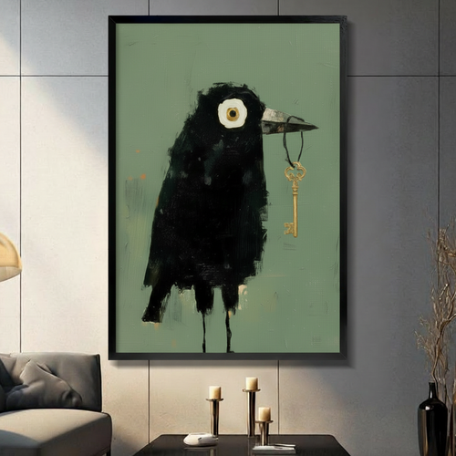 Dark Raven Gold Key Expressionist Canvas Art Wall Art