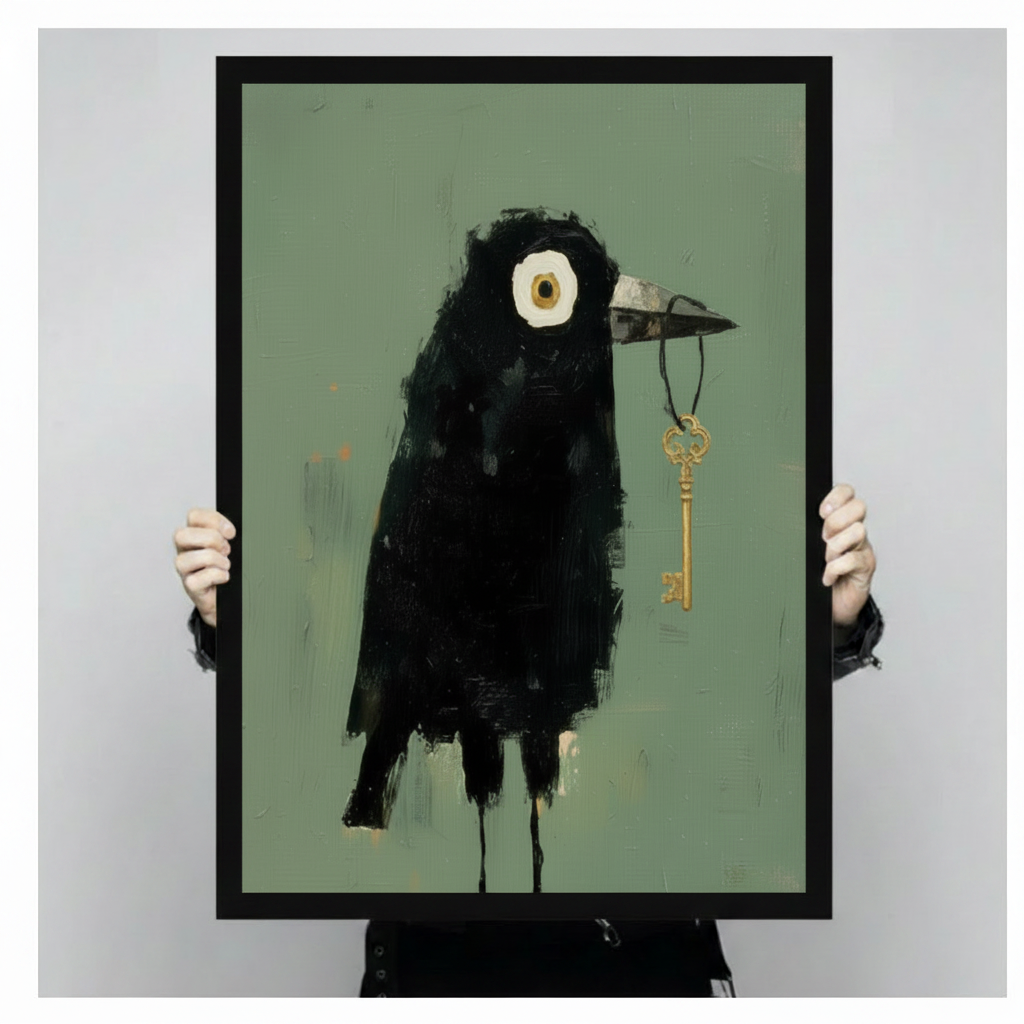 Dark Raven Gold Key Expressionist Canvas Art Wall Art