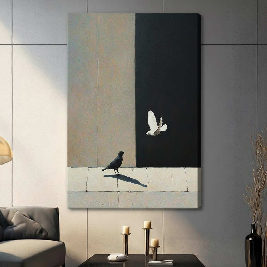 Black Crow White Dove Contrast Canvas Art Wall Art