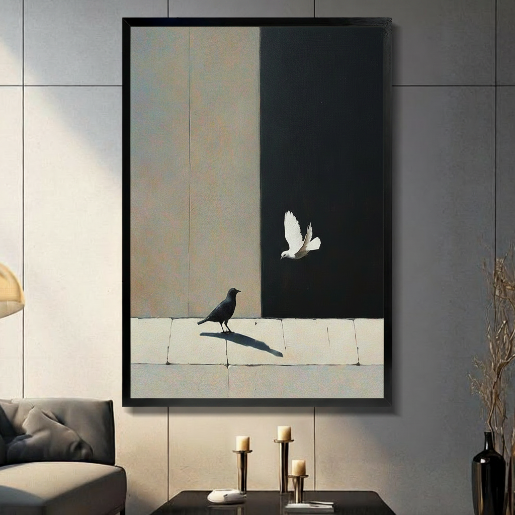 Black Crow White Dove Contrast Canvas Art Wall Art