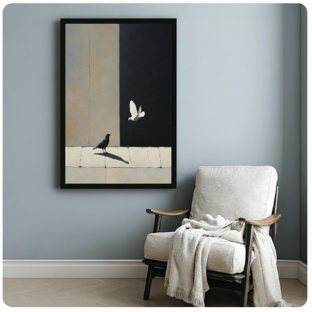 Black Crow White Dove Contrast Canvas Art Wall Art