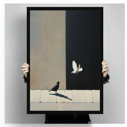 Black Crow White Dove Contrast Canvas Art Wall Art
