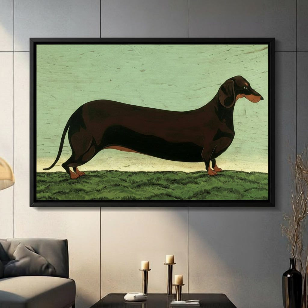Vintage Dachshund Folk Art Canvas Wall Art