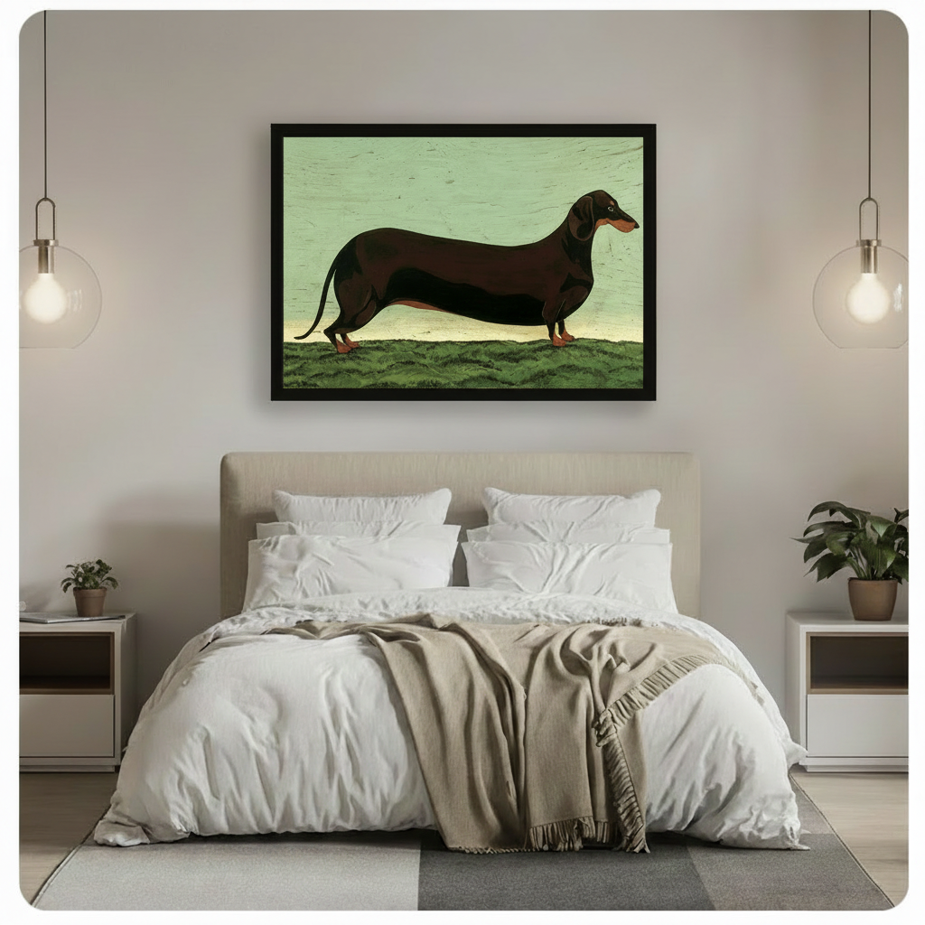 Vintage Dachshund Folk Art Canvas Wall Art