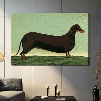 Vintage Dachshund Folk Art Canvas Wall Art
