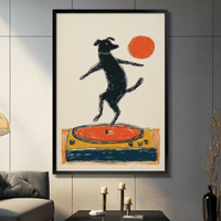 Retro Dog Dancing on Vinyl Record Canvas Wall Art