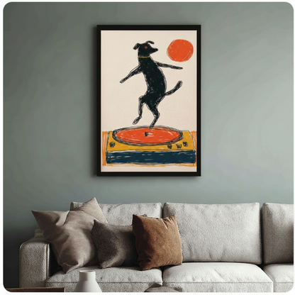 Retro Dog Dancing on Vinyl Record Canvas Wall Art
