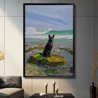 Black German Shepherd Ocean Rock Canvas Wall Art
