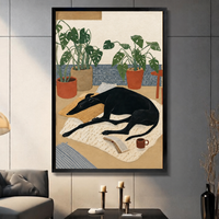 Cozy Greyhound Monstera Illustration Canvas Wall Art